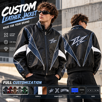 Veste bomber en cuir véritable noir personnalisée, imperméable, avec broderie en chenille, veste en cuir streetwear pour homme