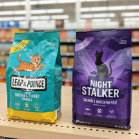 Op maat gedrukte glanzende quad seal platte bodem doosvormige zakjes met hersluitbare ritssluiting voor droog honden- en kattenvoer, dierenvoer.