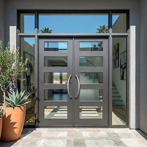 <span class=keywords><strong>Porte</strong></span> d'entrée moderne en aluminium avec panneaux <span class=keywords><strong>de</strong></span> verre personnalisés 3, 4, 5 ou 6 vitres, double battant, avec système <span class=keywords><strong>de</strong></span> fenêtres latérales - Product Image 3