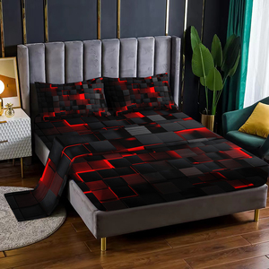 3D Cube Hình Học Bộ đồ giường thiết lập màu xanh hải quân kết cấu thiết kế Polyester vải được trang bị tấm flatsheet thiết lập hiện đại trang trí nội thất - Product Image 5