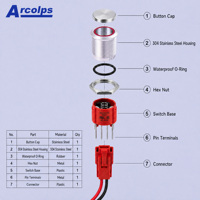Interrupteur à bouton métallique en acier inoxydable certifié UL de 22 mm, 10A 250Vac, pour équipements industriels et commandes d'armoires électriques