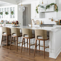 Vente en gros, tabouret haut empilable en rotin pour patio, chaise de bar en bois pour cuisine