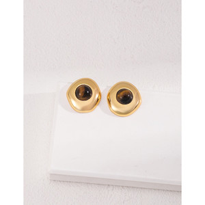 Orecchini a bottone occhio di tigre/agata nera - Product Image 2