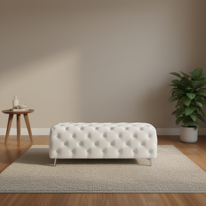 Panca ottomana moderna in velluto trapuntato, poggiapiedi imbottito per ingresso, soggiorno, camera da letto, arredamento per la casa - Product Image 2