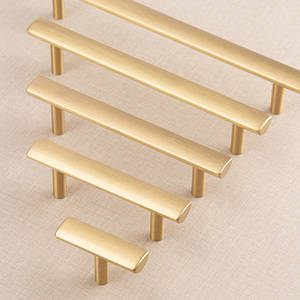 Juego de tiradores y palancas rectas de latón macizo dorado para muebles de dormitorio, <span class=keywords><strong>cocina</strong></span>, armarios y cajones - Product Image 3