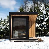 Ruang Sauna Hotel Mewah Kayu Cedar Merah Kustom dengan Desain Modern, Kompor Listrik 6KW, Sauna Uap Basah 9KW, Bak Mandi Air Panas Luar Ruangan untuk Kesehatan