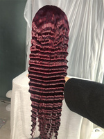 Perruque en cheveux humains ondulés profonds 99J 13x4 Lace Front pour femmes noires, couleur bordeaux, pré-plumée, vente en gros