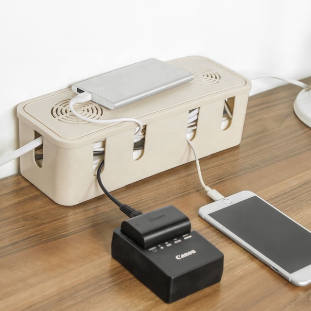 Cable Management Box with 8 Cable Outlets Plastic Cable Organizer Box to Hide Wires and Power Strips for Home and Office