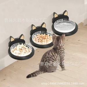 Support mural en bois pour gamelles de chat, design créatif en forme de tête de chat, support pour gamelles de chien et de chat, bois massif. - Product Image 5