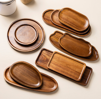 Plateau de service en bois écologique style Japandi, plateau à dessert et à thé pour les fêtes, plateau à gâteau en bois massif, forme irrégulière