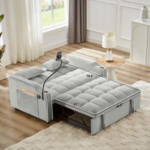 Sofá Cama Convertible Moderno de 3 Plazas, Reclinable, con Tapicería de Tela y Estructura Metálica para Sala de Estar o Dormitorio - Product Image 4