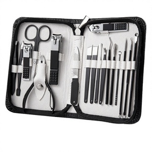 5 in 1 Stainless Steel Professional Pedicure <b>Kit</b> with <b>Nail</b> Scissors & Clippers Luxurious Black Leather Case - Product Image 2