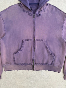 <span class=keywords><strong>Felpa</strong></span> con Cappuccio da Uomo <span class=keywords><strong>Viola</strong></span> Retrò con Zip e Bordi Grezzi, Stile <span class=keywords><strong>Oversize</strong></span> Streetwear - Product Image 2