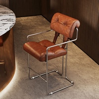 Tabouret de bar commercial vintage Bauhaus en acier inoxydable de designer avec dossier, personnalisable pour la maison, la réception ou l'îlot de cuisine