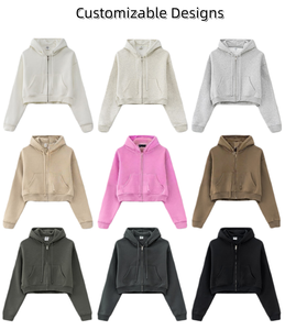 קפוצ'ונים חורפיים קצרים לנשים עם רוכסן, שני כיסים צדדיים, שרוולים מצולעים, עיצוב הניתן להתאמה אישית, בטנת פליז מוברשת, בסגנון קצר - Product Image 4