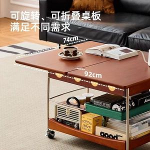 Vintage Style Wooden Side <b>Table</b> With Wheels Storage Living Room Coffee <b>Table</b> - Product Image 3