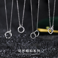 Collier pendentif élégant en argent sterling 925 pour femme avec double cercle rond et zircon en forme de cœur bijoux