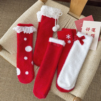 Chaussettes pour femmes en tricot épais et doux, couleur rouge, pour l'hiver, écologiques, idéales pour tous les jours, cadeau de Noël