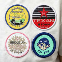 Patch brodé personnalisé ODM/OEM, écusson rond en tissu tissé, étiquette thermocollante pour décoration de vêtements