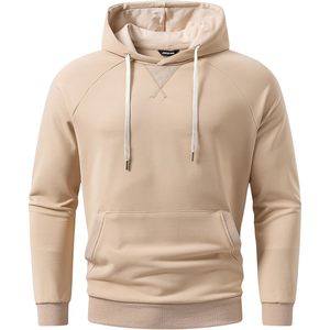 FOXA <b>Mens</b> Hoodie <b>Pullover</b> Solid Color Raglan Sleeve Drawstring Hooded Sweatshirt With Pocket Casual Wear - Product Image 1