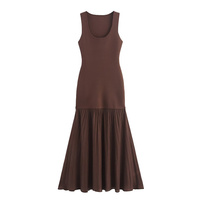 Robe KAR&OT ZA Femme 2025 Début d'Automne Nouvelle Maille Unie Col Rond Sans Manches Brodée 4192153