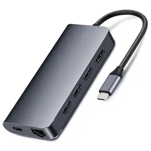 HDMI 4K @ 60HZ 8 in 1 hub USB3.0 4K30Hz tip C yerleştirme İstasyonu PD 100W hızlı şarj SD/TF kart RJ45 1000Mbps bilgisayar aksesuarları