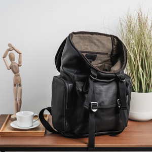 Calfskin Large Capacity <b>Backpack</b> 36-55L Unisex Double Compartment Design For Leisure Travel Solid Color <b>Black</b> Coffee - Product Image 2