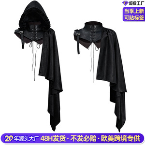 Manteau gothique, costume médiéval noir, tenue de cosplay d'Halloween avec capuche pour spectacle sur scène - Product Image 5