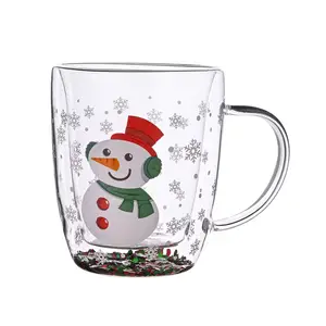 क्रिसमस वॉटर कप डबल ग्लास कॉफी मिल्क जूस मग बच्चों का क्रिसमस उपहार क्रिएटिव 3डी एंटी-स्केलिंग कप