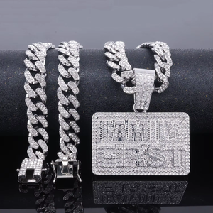 European American Hip-Hop Men's Trendy Brand Jewelry Long Square Letter Pendant <b>Cuban</b> <b>Chain</b> Full Encrusted - Product Image 4