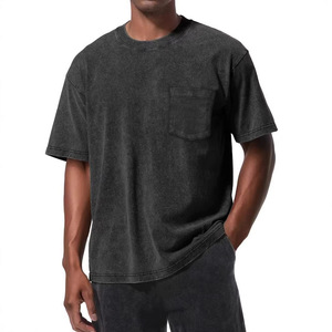 T-shirt Rétro <span class=keywords><strong>Vintage</strong></span> Uni Respirant à Manches Courtes avec Poches, Coupe Ample Épaules Tombantes Col Rond Oversize, Marque de Mode Transfrontalière - Product Image 5
