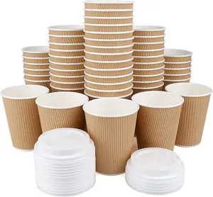 Disposable Hot Coffee Cups - Premium Quality Kraft Triple Wall Insulated Ripple Paper Cup Party - Disposable Coffee Cups