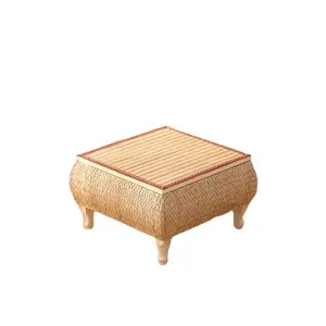 Eco-friendly Simple Balcony Window Floor Seating Natural Straw Tatami Mini Table Chairs Innovative Home Furniture Restaurant Use
