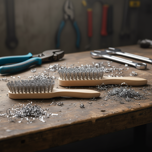 TTAKE Hand <b>Brush</b> With Wooden Handle Stainless Steel Abrasive <b>Brush</b> 6x15x25 Mm 24 <b>Wires</b> - Product Image 3