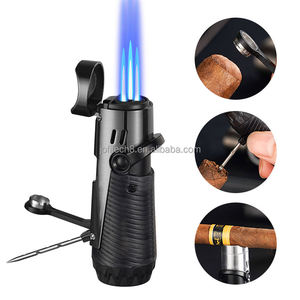Briquet torche JOFI de haute qualité avec logo personnalisé, 3 jets de butane, quatre flammes, rechargeable, cadeaux d'affaires avec poinçon à cigares - Product Image 1