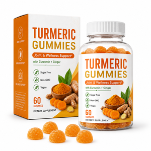 Gummies sans sucre au curcuma et curcumine avec extrait de gingembre et de poivre <span class=keywords><strong>noir</strong></span> 500mg – Soutien végétalien pour les articulations et le bien-être – OEM - Product Image 1