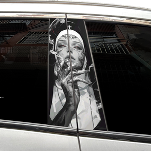 ODKO 2 piezas Adhesivo único para ventana lateral de coche con diseño gráfico de monja atrevida, accesorios para pilar B de vehículo, calcomanía de PVC de 8MIL, accesorios para coche - Product Image 1