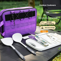 Collection d'ustensiles de cuisine pour les voyages en plein air, sac de transport compact, planche à découper, couteau de cuisine, spatule, fournitures de pique-nique et de camping