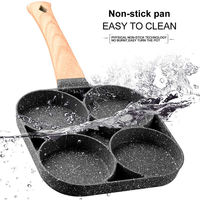Poêle à crêpes antiadhésive en fonte de 4 tasses avec manche en bois, induction au gaz, omelettes pour petit-déjeuner pochées.