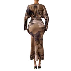 فستان ضيق بفتحة رقبة V مطوي للنساء مثير نحيف فساتين حفلات طويلة للنساء لف قوانغتشو - Product Image 4