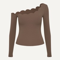 Ensemble de vêtements de sport Scallop pour femme, tenue de fitness asymétrique à une épaule, 2 pièces, pour Pilates et Yoga