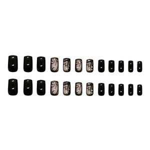 Haute qualité noir <span class=keywords><strong>court</strong></span> couverture complète presse sur ongles fête porter <span class=keywords><strong>Nail</strong></span> <span class=keywords><strong>Art</strong></span> avec strass ABS réutilisable faux ongles - Product Image 5