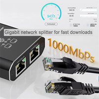 Répartiteur Ethernet 1 vers 3 haute vitesse 1000 Mbps, Répartiteur Gigabit trois ports RJ45 1x3 pour Cat5/5e/6/7/8