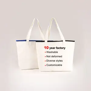 Borde en blanco de alta capacidad reciclado DIY patrón personalizado blanco artístico estudiante Tote regalo compras moda bolsas de lona