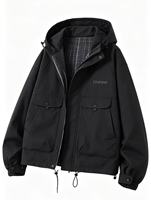 Veste cargo à capuche pour homme avec doublure à carreaux, logo brodé personnalisé DB STUDIO, vêtement d'extérieur coupe-vent