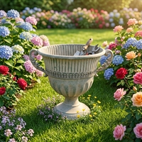 Urne trophée antique en fer vert, pot de fleurs thermolaqué avec poignées pour jardin, utilisation extérieure et intérieure