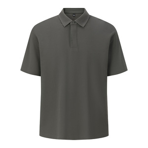 Polo Shirt Men Short Sleeve Solid Color Polyester Fiber Graphite Gray Daily Wear - Product Image 1