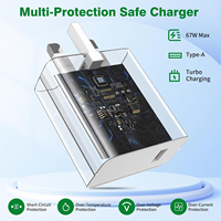 Chargeur rapide Xiaomi 67W, adaptateur secteur USB 67W, prise UK, câble Type C 6A pour Xiaomi 13T 13 12 Lite Redmi Note 13 12 11