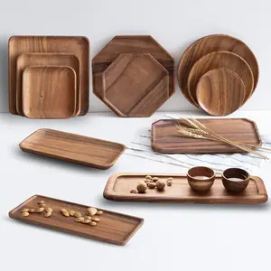 Household Kitchen Items Accessories Wooden Serving Plate Set Acacia Wood Irregular Shaped Dish And Plate