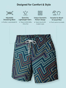 Shorts de bain personnalisés pour hommes, séchage rapide, respirants, motif <span class=keywords><strong>labyrinthe</strong></span>, coupe basse OEM, 5 pouces, motif géométrique <span class=keywords><strong>labyrinthe</strong></span> - Product Image 4